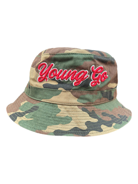 YOUNG GO Camouflage Bucket Hat w/ Red Embroidery