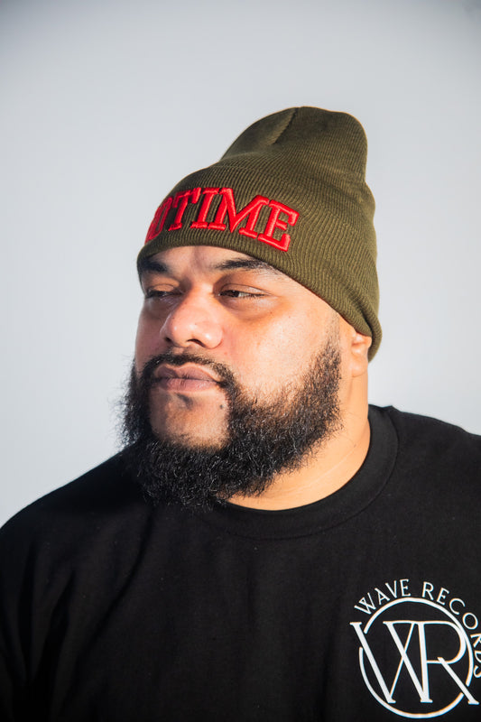 Green GOTIME Beanie w/ Red Embroidery